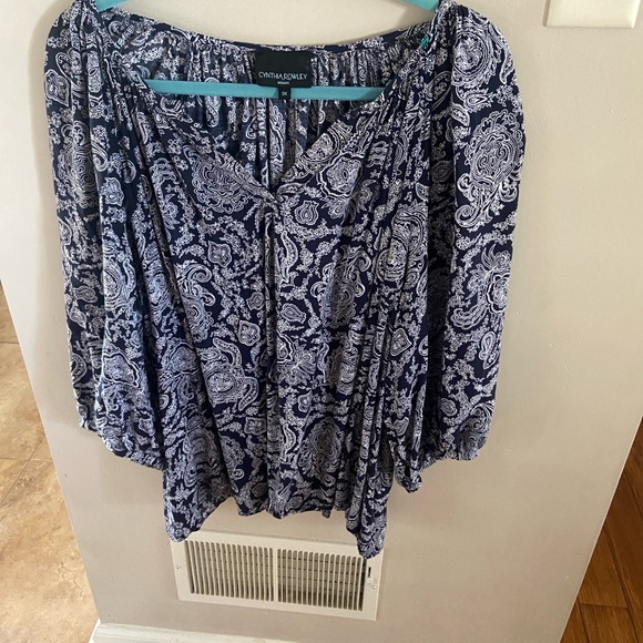 Cynthia Rowley Blue and White Paisley Blouse - Picture 1 of 9